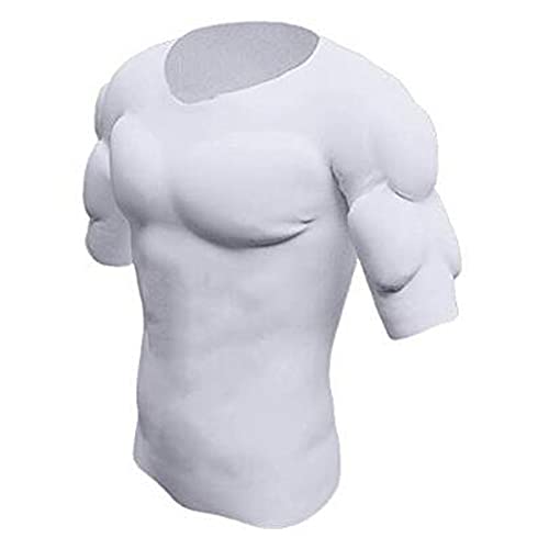 Ypnrd Falsch Brustmuskel T-Shirt Fälschung Brust Muskel Fake Chest Kurze Ärmel Gepolstertes Muskelhemd für Männer,Weiß,L von Ypnrd