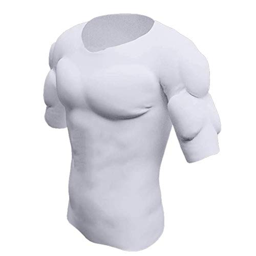 Ypnrd Realistisches Muskelhemd Erwachsene Kinder Männer Fälschung Brust Muskel Fake Chest Kurze Ärmel,Weiß,S von Ypnrd
