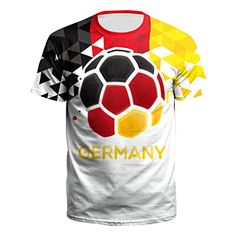 2022 Katar Fußball Weltmeisterschaft T-Shirt 3D Drucken Nationalflagge Kurzarm Rundhalsausschnitt Fanshirt Sport Casual Atmungsaktiv Trikots Shirt für Erwachsene und Kinder Deutschland 1# L von YuanDiann