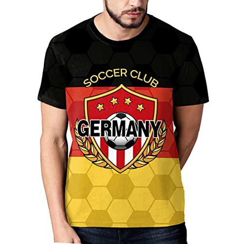 2022 Katar Fußball Weltmeisterschaft T-Shirt 3D Drucken Nationalflagge Kurzarm Rundhalsausschnitt Fanshirt Sport Casual Atmungsaktiv Trikots Shirt für Erwachsene und Kinder Deutschland 4# 6XL von YuanDiann
