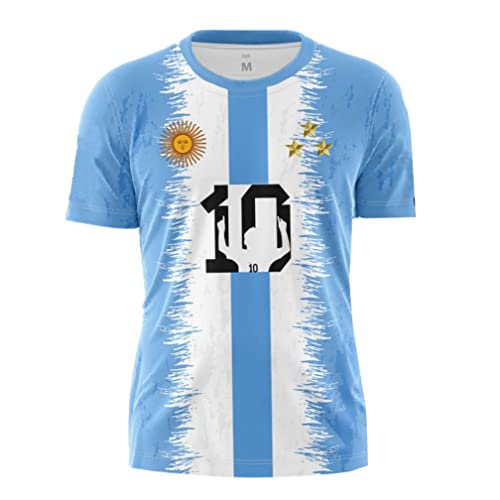 YuanDiann 2022 Fußballweltmeisterschaft Argentinien Gewinnt Gedenk T-Shirts 3-Sterne Flaggendruck Kurzarm Rundhals Fussballtrikot Fanshirt für Herren und Damen 3# 6XL von YuanDiann