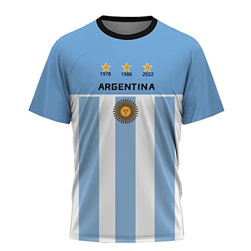 YuanDiann 2022 Fußballweltmeisterschaft Argentinien Gewinnt Gedenk T-Shirts 3-Sterne Flaggendruck Kurzarm Rundhals Fussballtrikot Fanshirt für Herren und Damen 5# 5XL von YuanDiann