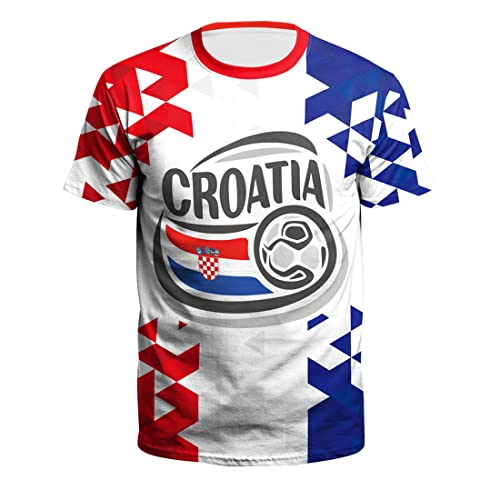 YuanDiann 2022 Katar Fußball Weltmeisterschaft T-Shirt 3D Drucken Nationalflagge Kurzarm Rundhalsausschnitt Fanshirt Sport Casual Atmungsaktiv Trikots Shirt für Erwachsene und Kinder Kroatien 1# 5XL von YuanDiann
