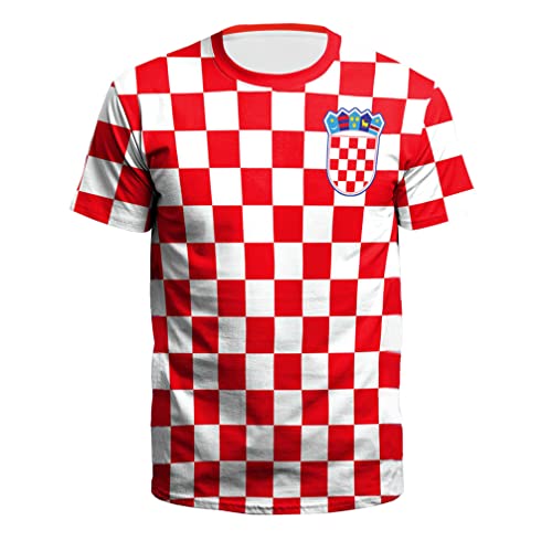 YuanDiann 2022 Katar Fußball Weltmeisterschaft T-Shirt 3D Drucken Nationalflagge Kurzarm Rundhalsausschnitt Fanshirt Sport Casual Atmungsaktiv Trikots Shirt für Erwachsene und Kinder Kroatien 2# 110 von YuanDiann