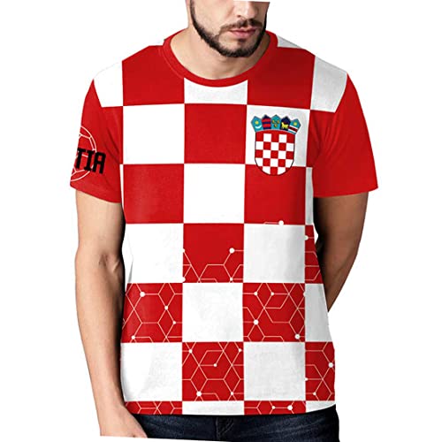 YuanDiann 2022 Katar Fußball Weltmeisterschaft T-Shirt 3D Drucken Nationalflagge Kurzarm Rundhalsausschnitt Fanshirt Sport Casual Atmungsaktiv Trikots Shirt für Erwachsene und Kinder Kroatien 3# 6XL von YuanDiann