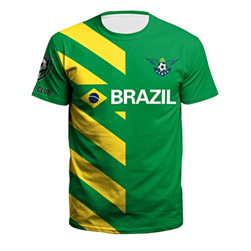 YuanDiann 2022 Katar Fußball Weltmeisterschaft T-Shirt Kurzarm Rundhals 3D Drucken Nationalflagge Fanshirt Sport Casual Atmungsaktiv Trikots Fussballshirts Herren und Damen Brasilien XL von YuanDiann