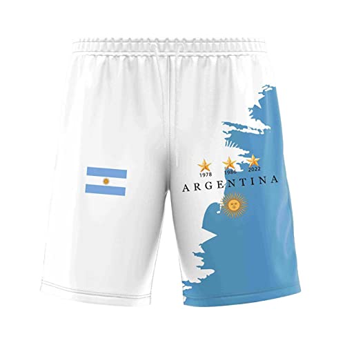 YuanDiann Herren Argentinien Gewinnt Gedenk Shorts 3-Sterne Flaggendruck Sport Freizeit Running 2022 Fußballweltmeisterschaft Atmungsaktiv Fussball Fan Kurz Hose 1# M von YuanDiann