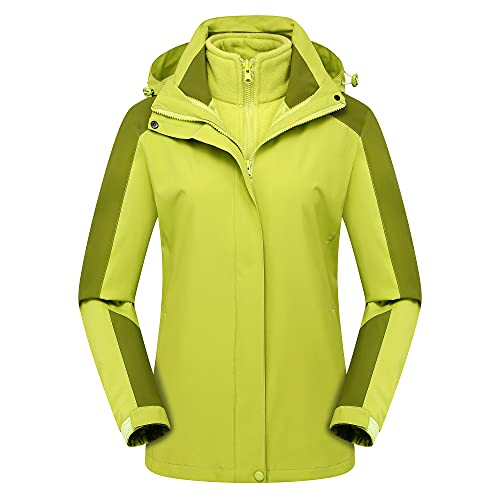 YuanDiann Herren Damen 3 In 1 Wanderjacke 2 Teiliges Set, Outdoor Verdicken Winddicht Warm Anti Spritzwasser Fleece Mantel mit Kapuze übergangsjacke Trekking Skijacke Damen Frucht Grün XL von YuanDiann