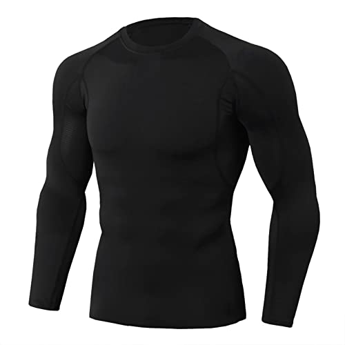 YuanDiann Herren Fitness Kompressionsshirt Langarm Slim Fit Sport-Baselayer Top atmungsaktiv, schnell trocknend, elastisch Kompressions T-Shirts für Laufen Gym Training Workout Schwarz M von YuanDiann