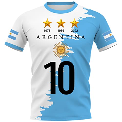 YuanDiann Kinder 2022 Fußballweltmeisterschaft Argentinien Gewinnt Gedenk T-Shirts 3-Sterne Flaggendruck Kurzarm Rundhals Fussballtrikot Fanshirt 1# 160 von YuanDiann