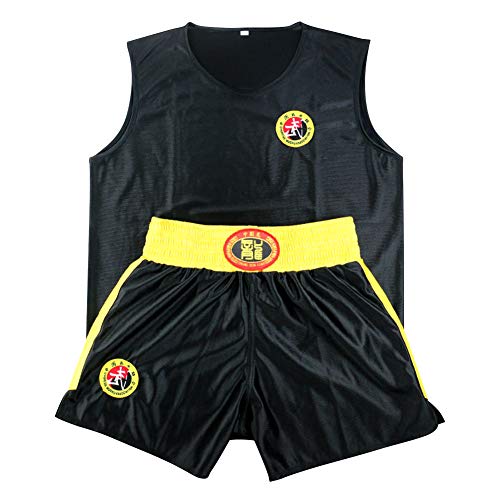 Yudesun Kampfsport Bekleidung Unisex Kinder Erwachsene Wettkampfbekleidung Boxing Sets - Muay Thai Sanda Boxen Training Tragen Kampf Gegen Kleidung Shorts Leistung Kampfanzug Schwarz 110cm von Yudesun