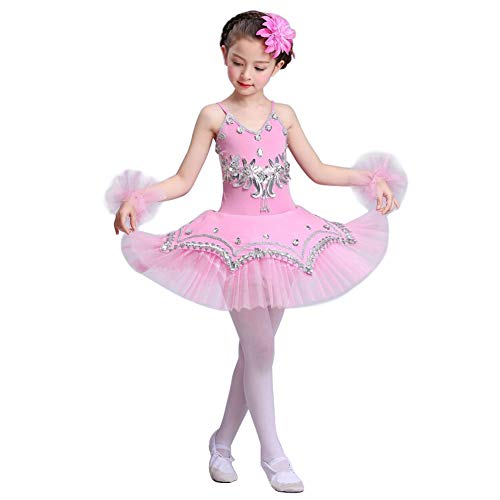 Yudesun Mädchen Pailletten Tanz Ballerina Kostüme - Ballett Trikot Prinzessin Gymnastik Performance Kostüme Tutu Kleid Trikot Rock,Rosa,110-120cm von Yudesun