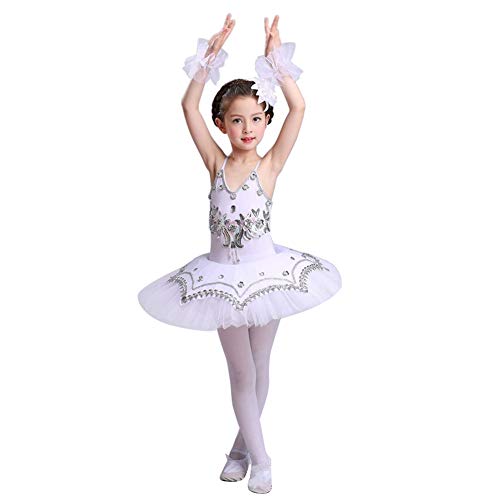 Yudesun Mädchen Pailletten Tanz Ballerina Kostüme - Ballett Trikot Prinzessin Gymnastik Performance Kostüme Tutu Kleid Trikot Rock,Weiß,150-160cm von Yudesun