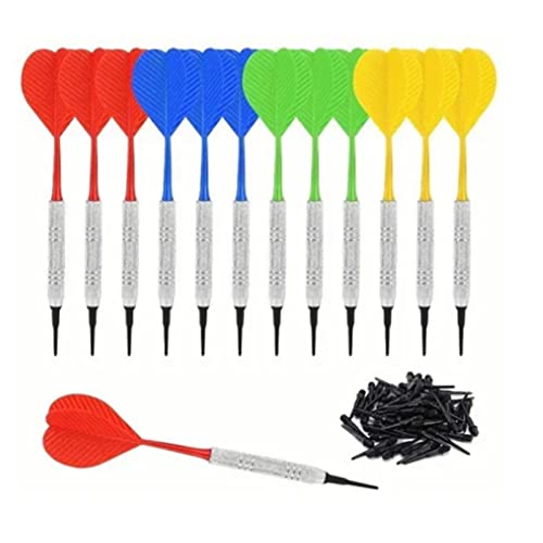 Yuecoom 12 Stück Dartpfeile Mit Weicher Spitze,Integrierte Dartpfeile Mit Weicher Spitze,Dartpfeile mit Kunststoffspitze Dart Spitzen Plastik Tip Darts Set Soft Darts Pfeile Set Softdarts Dartpfeil von Yuecoom