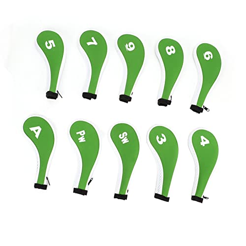 Yuecoom Golf-Eisenkopfschutz-Sets, 10 Stück, Langlebig, Mit Reißverschluss, Nummeriert, Eisen-Kopfschutz-Sets Für Golf-Zubehör, Outdoor-Plätze(Grün) von Yuecoom