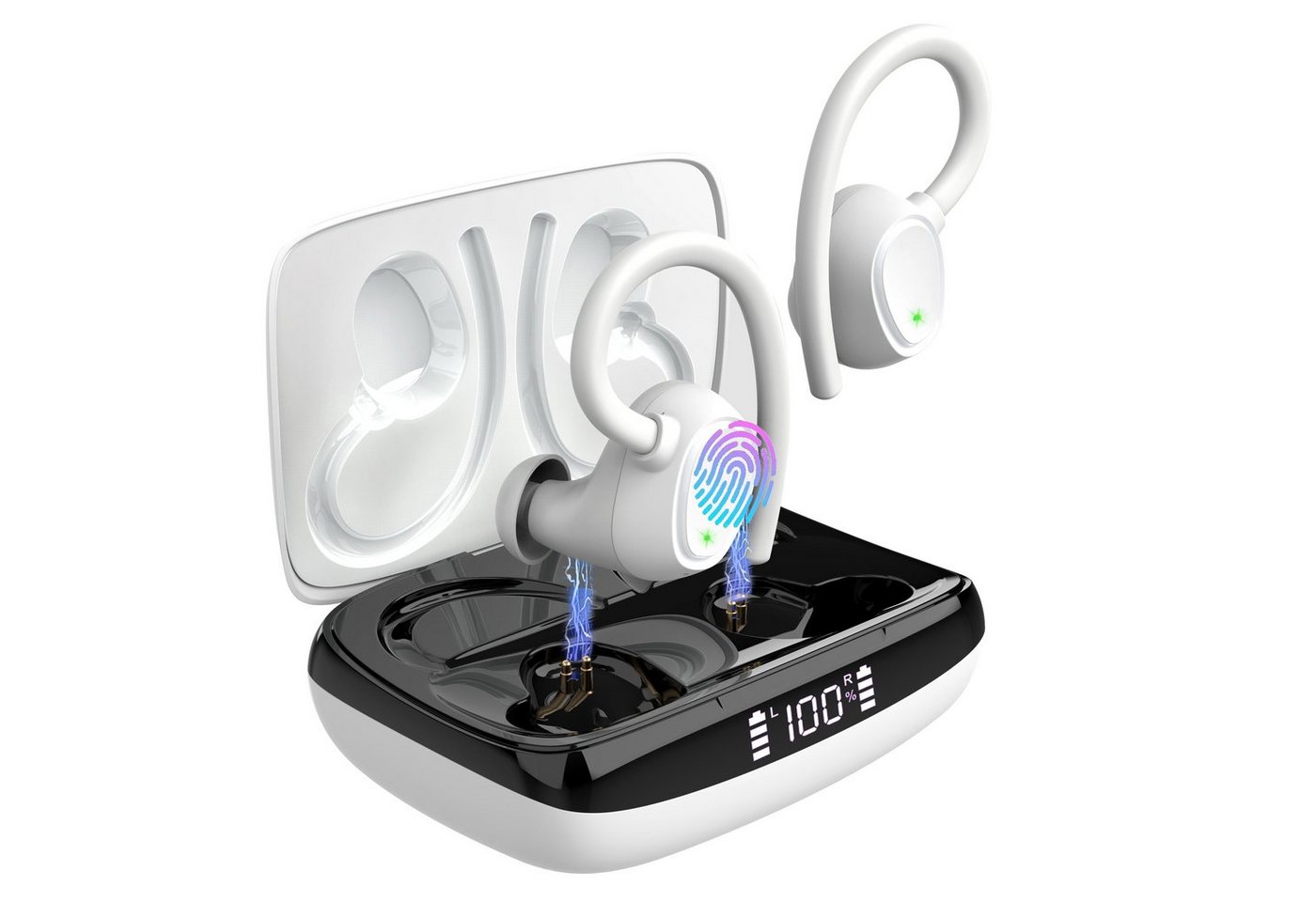 Yuede Bluetooth 5.3 Sportkopfhörer, Earbuds Kabellos mit Ohrbügeln In-Ear-Kopfhörer (Immersives HIFI-Stereo, Bluetooth Kopfhorer mit LED-Ladebox, ENC HD Anruf, Rauschunterdruckung, CVC8.0) von Yuede