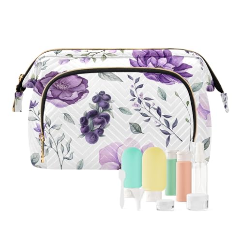 Yuiboo Make-up-Tasche mit Reißverschluss, zeitgenössisch, Aquarell, violette Blumen, mit Reißverschluss, Kosmetiktasche, Make-up-Tasche für Make-up-Organizer, Zeitgenössisches Aquarell-Blumenmuster, von Yuiboo