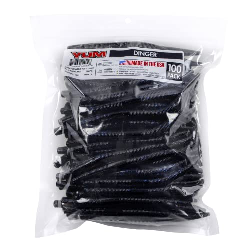 YUM Dinger Classic Worm Allzweck-Angelköder aus weichem Kunststoff, 100 Stück, schwarz blau flocken, 12,7 cm von Yum Lures