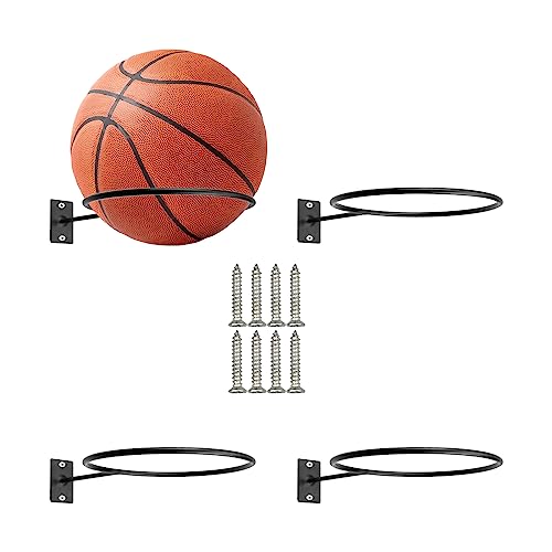 YunBey Wandhalterung Ball Halterung, 4 Stück Metall Ballhalter Schwarz, Basketball Halter Wand mit Schrauben für Fußball, Basketball, Volleyball, Rugby Display von YunBey