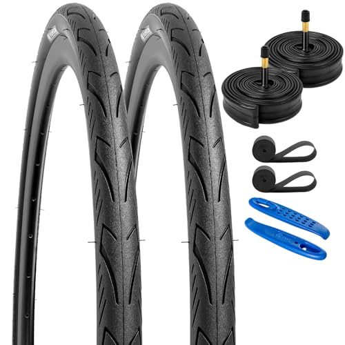 YunSCM 2Pcs 60TPI Nylon Pannensicher 28 Zoll Reifen 28x1.25 700x32C Mantel 32-622 und 2Pcs 700C Schlauch AV48mm Valve kompatibel Rennrad/City Bike 700x30C 700x32C Fahrradreifen und schlauche W3107 von YunSCM