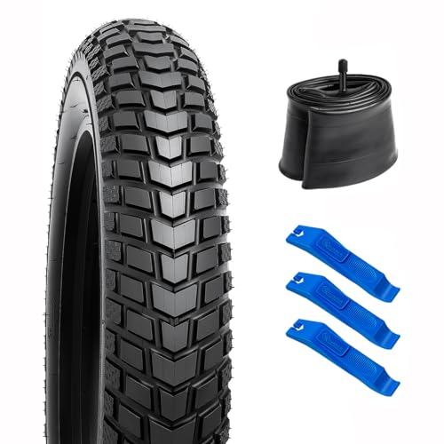 YunSCM 20" Fahrradreifen faltbar 20x4.0 ETRTO 98-406 60TPI und 20" Schlauch Schrader-Ventil AV32mm kompatibel mit Mountainbike/Offroad-Fahrrad 20x4.0 Fahrradreifen und Schlauch (S-910) von YunSCM