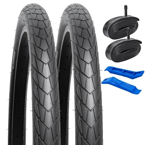 YunSCM 2er-Pack 60TPI Nylon Pannensicher 26 Zoll Reifen 26x1.50 Mantel 40-559 und 2er-Pack 26 Zoll Schlauch AV32mm Ventil kompatibel 38-559 26x1.50 26x1.75 47-559 Reifen und Schlauch von YunSCM