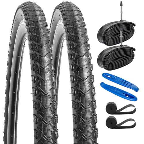 YunSCM 2Pcs Faltbar 28 Zoll Reifen 28x1.60 700x42C Mantel 42-622 und 2Pcs 700C Schlauch FV48mm Valve kompatibel City Bikes, Rennräder 700x40C 700x42C Fahrradreifen und Schlauch von YunSCM