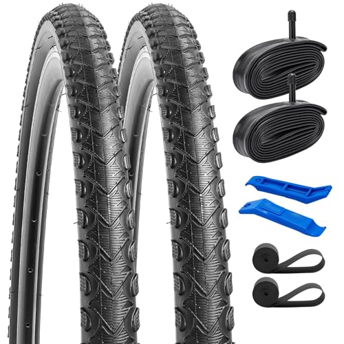YunSCM 2Pcs Faltbar 28 Zoll Reifen 28x1.75 700x45C Mantel 47-622 und 2Pcs 700C Schlauch AV32mm Valve kompatibel City Bikes, Rennräder 45-622 700x45C Fahrradreifen schlauche von YunSCM
