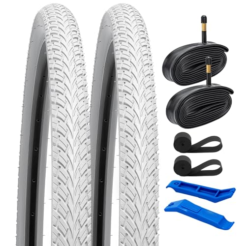 YunSCM 2er-Pack 28 Zoll Reifen 700x45C 28x1.75 ETRTO 47-622 und 700C Schlauch Schrader Valve AV48mm kompatibel Bike 700x42C 700x45C 45-622 Fahrradreifen und Schlauche (weiß) von YunSCM