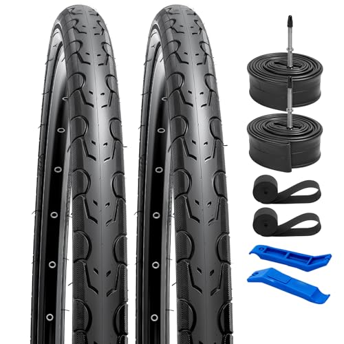 YunSCM 2Pcs Faltbarer Reifen 700x28C ETRTO 28-622 und 2Pcs 700C Schläuche FV60mm Presta-Ventil, kompatibel Rennräder, Citybikes 700x25c 700x28c 700x30c Fahrradreifen und Schläuche von YunSCM
