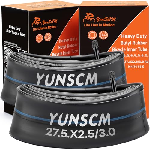 YunSCM 2PCS 64/76-584 Verdickung 27.5 Zoll Schlauch 27.5x2.5 27.5x2.6 27.5x2.8 27.5x3.0 AV32mm Schrader Ventil Kompatibel mit 27.5x2.50/2.60/2.80/3.0 Fahrradschlauch/E-Bike von YunSCM