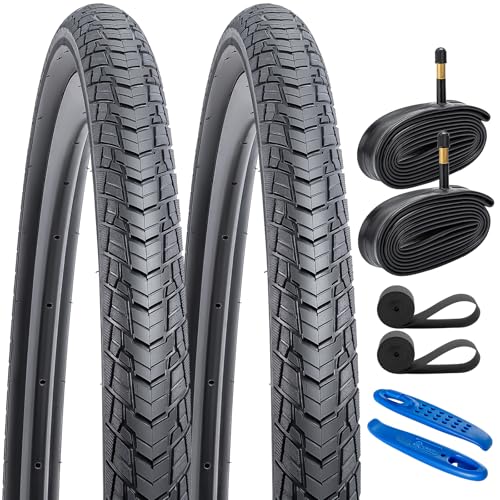 YunSCM 2Pcs Faltbar 28 Zoll Reifen 28x1.40 700x35C Mantel 37-622 Plus 2Pcs 700C Schlauch AV48mm Valve kompatibel 700C City Bikes, Rennräder 700x35C 35-622 Fahrradreifen und schlauche von YunSCM
