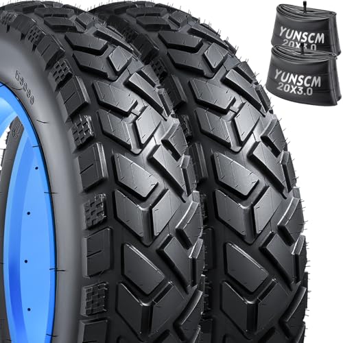 YunSCM 2er-Pack E-Bike Reifen 20x3.0 Mantel 76-406 Plus 2er-Pack Schlauch 20x2.5/3.0 AV32mm Ventil kompatibel 20x3.0 Elektro-fahrräderreifen und schlauche von YunSCM