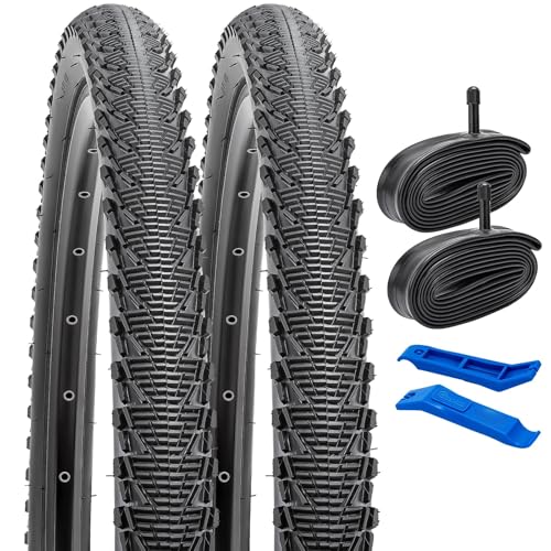 YunSCM 2Pcs Faltbar 24 Zoll Reifen 24x2.0 Mantel Plus 2Pcs 24 Zoll Schlauch AV32mm Valve kompatibel Fahrrad 50/54-507 24x1.90 24x1.95 24x2.0 Fahrradreifen und schlauche von YunSCM