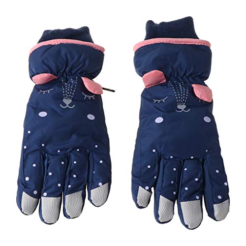 Yunso Kinder Skihandschuhe Winter wasserdichte Schnee Feste Farbe Cartoon Ohren Winddicht Thermohandschuhe Fäustlinge zum Skifahren Snowboarden Outdoor (Blau) von Yunso