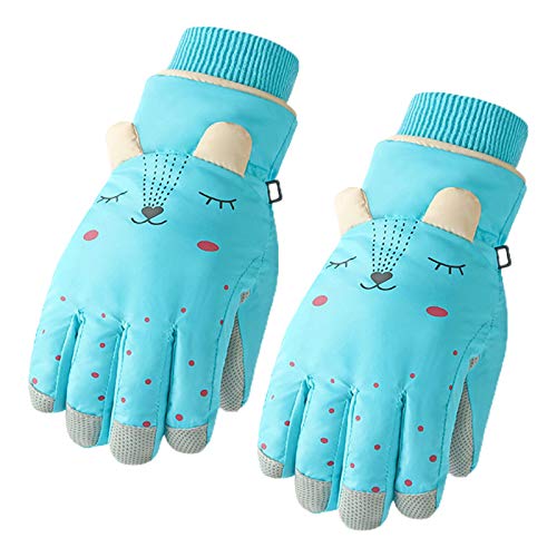 Yunso Kinder Skihandschuhe Winter wasserdichte Schnee Feste Farbe Cartoon Ohren Winddicht Thermohandschuhe Fäustlinge zum Skifahren Snowboarden Outdoor von Yunso