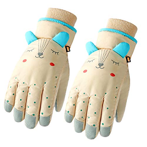 Yunso Kinder Skihandschuhe Winter wasserdichte Schnee Feste Farbe Cartoon Ohren Winddicht Thermohandschuhe Fäustlinge zum Skifahren Snowboarden Outdoor (Gelb) von Yunso