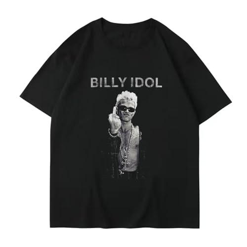 Yuogkk T-Shirt Billy Idol Männer und Frauen Spaß gedruckt Sweatshirt, Baumwolle Rundhalsausschnitt Shirt Mode lose Weste Rock Retro Ära Kurze Ärmel Klassische Streetwear-Black||XS von Yuogkk