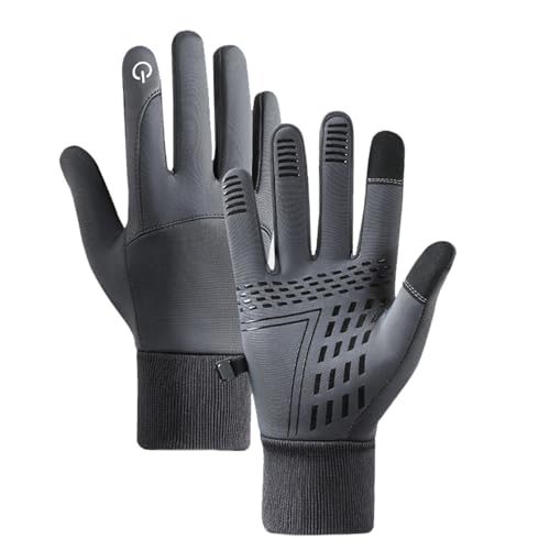 Yuqilin Fahrradhandschuhe Winter, Thermo Handschuhe Herren, Handschuhe mit Touchfunktion, wasserdichte Handschuhe, Anti-Rutsch Winterhandschuhe, zum Wandern Klettern Reiten (Grau/XL) von Yuqilin