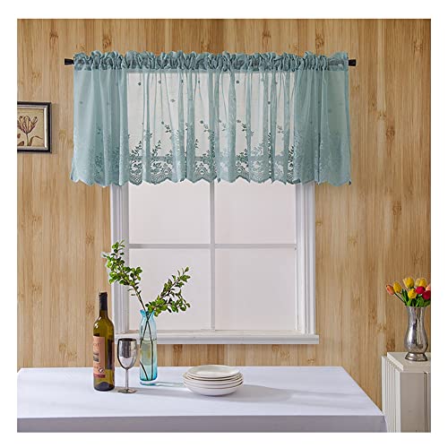 Yurosiay Spitze Scheibengardinen Vintage Halbtransparent Kurz Vorhänge Kleine Gardinen Halb Gardinen Bistrogardine Stickerei Scheibengardine für Wohnzimmer Schlafzimmer Küche Blau 130×41cm von Yurosiay