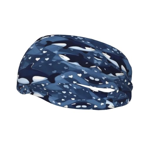 Blaues Killerwal bedrucktes Sport-Stirnband für Damen und Herren, feuchtigkeitsableitendes Workout-Stirnband, Schweißband für Yoga, Fitnessstudio, Tennis, Laufen, Basketball von YzgWjBhd