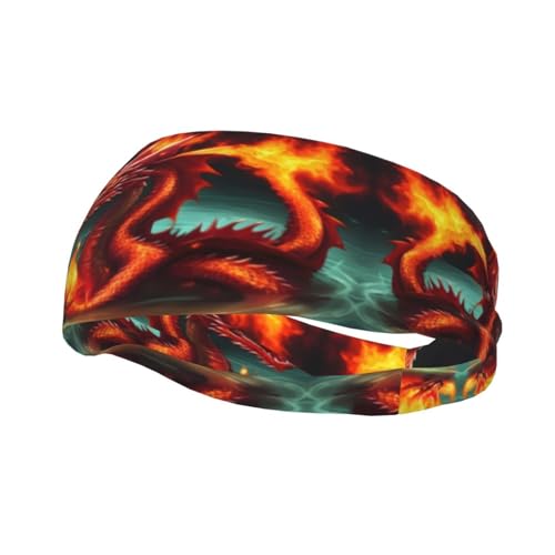 Dragon King in Fire bedrucktes Sport-Stirnband für Damen und Herren, feuchtigkeitsableitendes Workout-Stirnband, Schweißband für Herren, für Yoga, Fitnessstudio, Tennis, Laufen, Basketball von YzgWjBhd