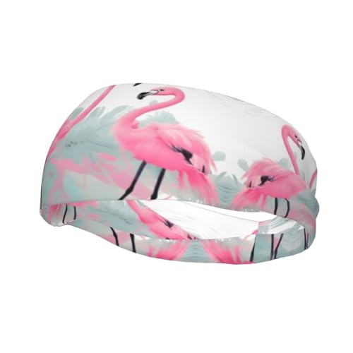 Pinkes Flamingo-bedrucktes Sport-Stirnband für Damen und Herren, feuchtigkeitsableitendes Workout-Stirnband, Schweißband für Herren, für Yoga, Fitnessstudio, Tennis, Laufen, Basketball von YzgWjBhd