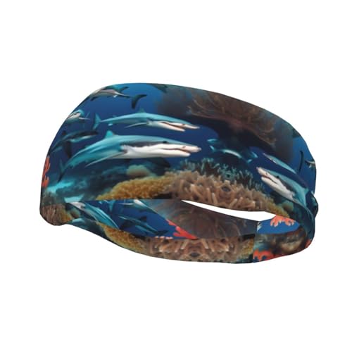 Submarine Shark Coral Printed Sport Stirnband für Damen & Herren - Feuchtigkeitstransport Workout Stirnband - Herren Schweißband für Yoga, Fitnessstudio, Tennis, Laufen, Basketball von YzgWjBhd