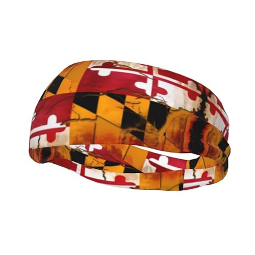 Vintage-Holz-Stirnband mit Maryland-Flagge, bedruckt, für Damen und Herren, feuchtigkeitsableitendes Workout-Stirnband, Schweißband für Yoga, Fitnessstudio, Tennis, Laufen, Basketball von YzgWjBhd
