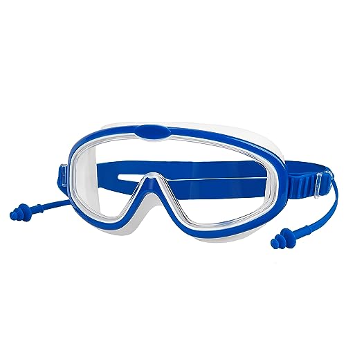 YzoTek Kinderschwimmbrille - HD Anti-Beschlag Großem Rahmen Wasserdichte Weitsicht-Poolbrille mit Einteiligen Ohrstöpseln für Kinder und Jugendliche im Alter von 3-16 Jahren von YzoTek