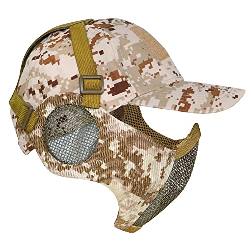 Yzpacc Airsoft Half Face Maske und Hut Set Stahl Mesh Maske mit Gehörschutz und Baseball Cap Taktische Schutzmaske für CS Game BB Gun Paintball Jagd Schießen von Yzpacc