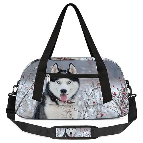 Husky Dog Gym Duffle Bag Animal Dog Sport Gym Bags Overnighter Duffel Bag Waterproof Weekend Sleepover Travel Carry On Bags Gymnastics Dance Tote Bag Small Duffel Bag, Mehrfarbig/Meereswellen (Ocean von Yzrwebo