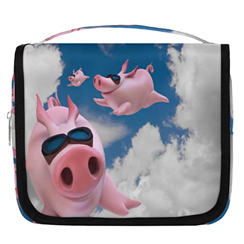Yzrwebo 3D Pig H?ngende Reise-Kulturtasche f¨¹r Frauen, lustige Schweine, tragbare Reise-Make-up-Tasche, wasserabweisende Reisetasche und Organizer, Kosmetik-Zubeh?r, Mehrfarbig/Meereswellen von Yzrwebo