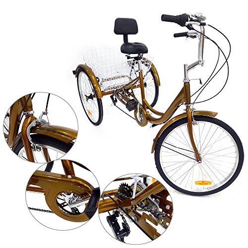 Z&Y Dreirad für Erwachsene 6Speed 24" 3 Rad Senioren Shopping Fahrrad mit Korb Rot von Z&Y